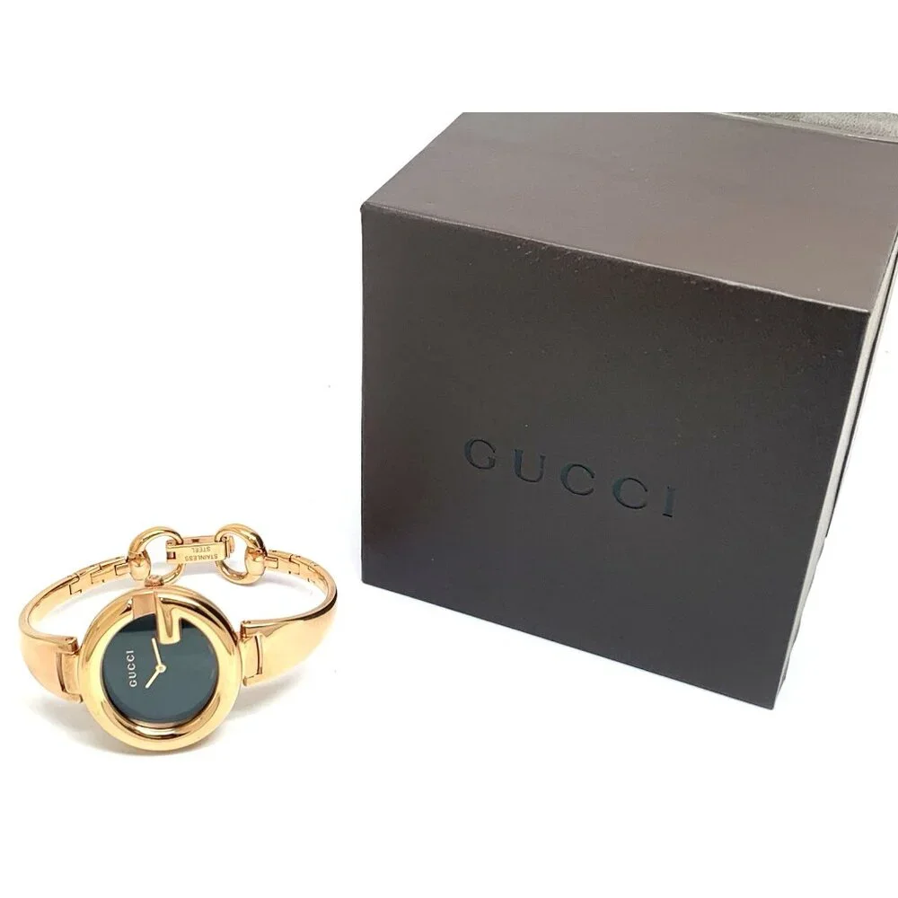 Gucci Women's Watch YA134509 Guccissima Swiss Quartz Rose Gold Black Dial 36mm